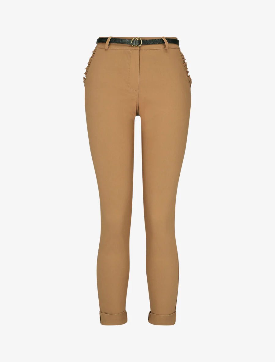 7/8 broek met revers en zakken met ruches - Kameel