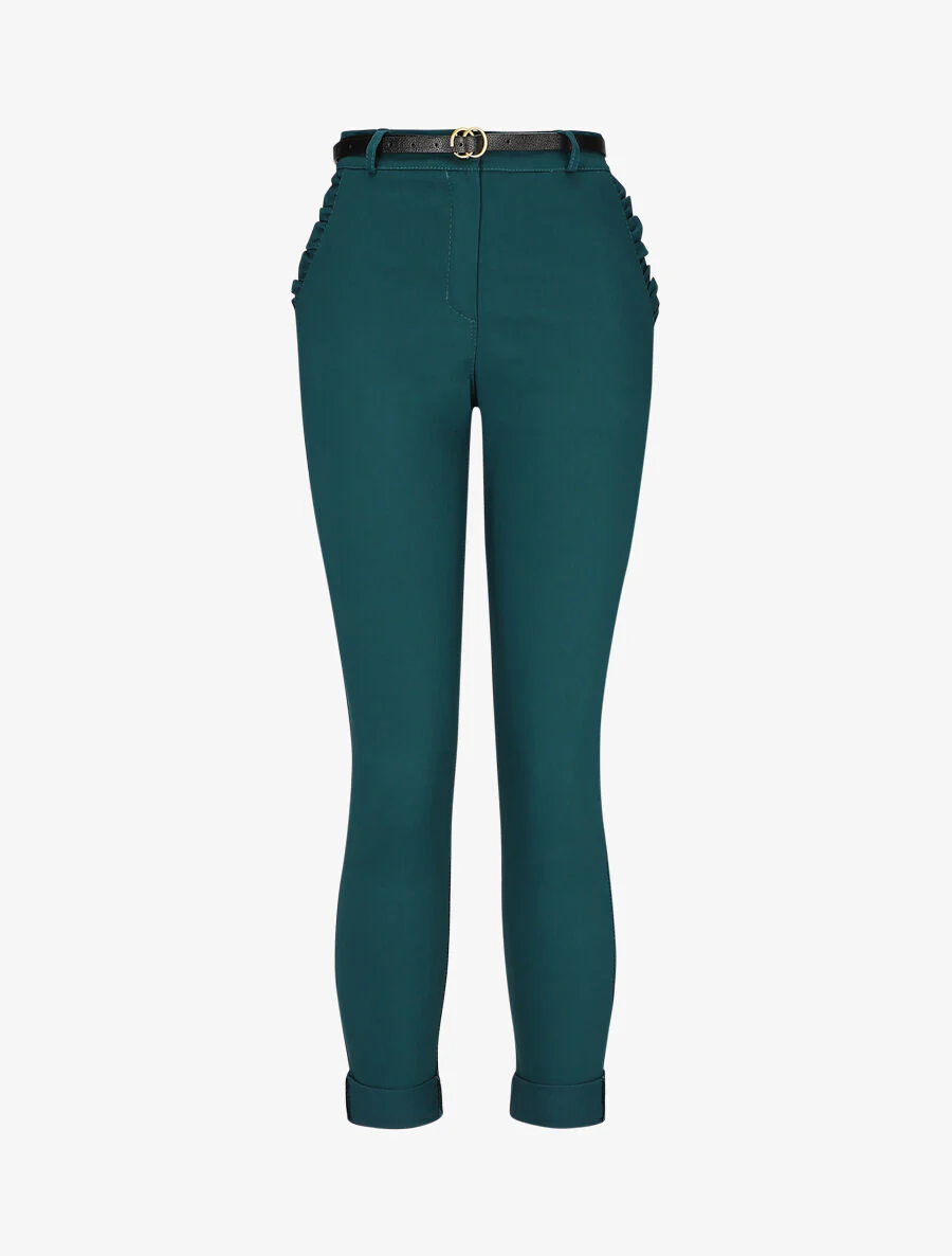 7/8 broek met revers en zakken met ruches - dennengroen