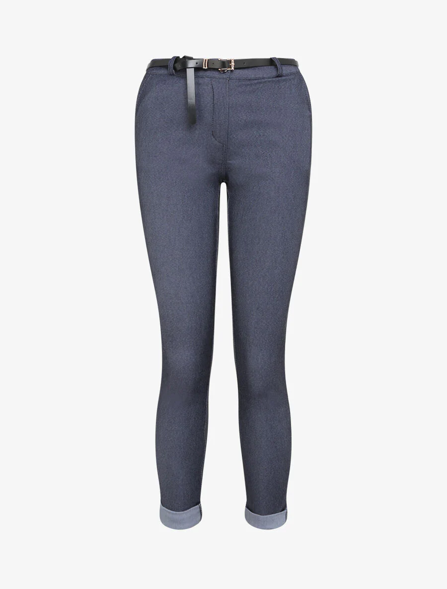 7/8 jeanslook broek met omgekeerde randen - Jeansblauw