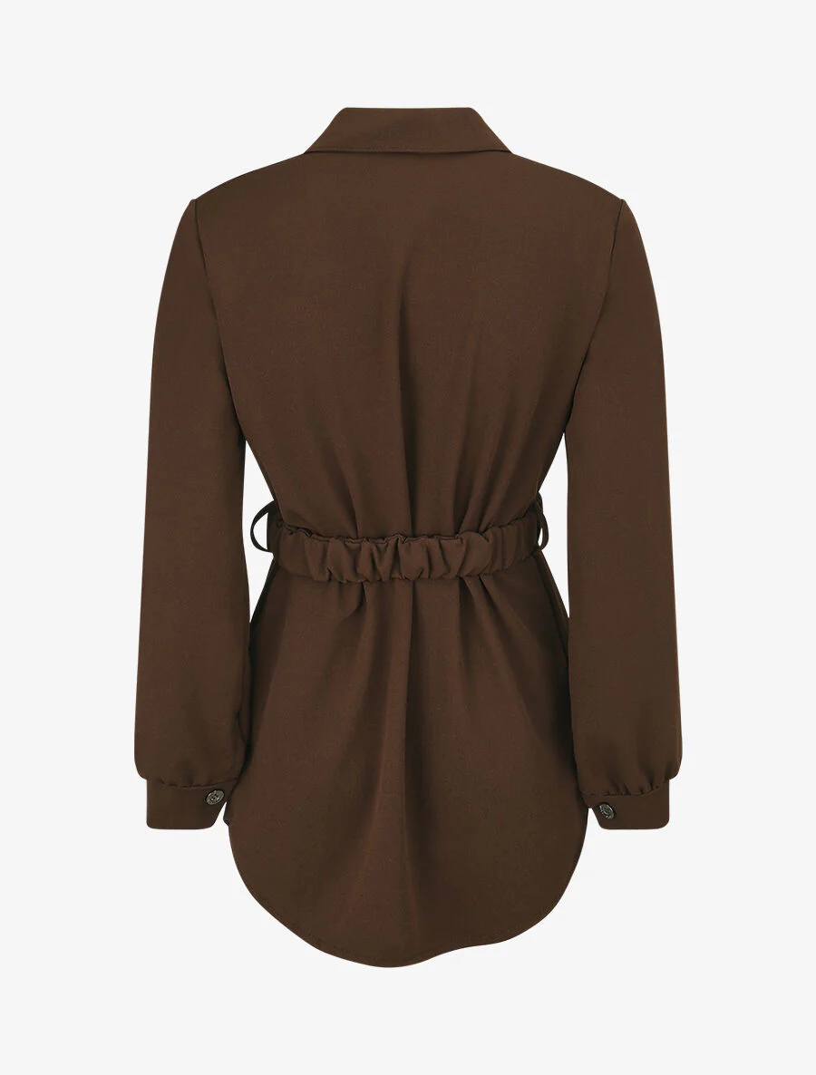 Aansluitend shirt met elastische tailleband - Bruin - Image 2