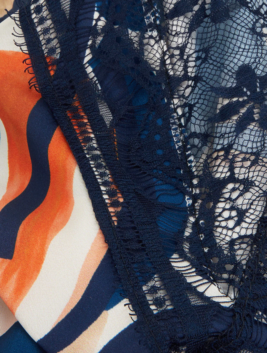 Abstracte print caraco met kanten rug - Marine - Image 3