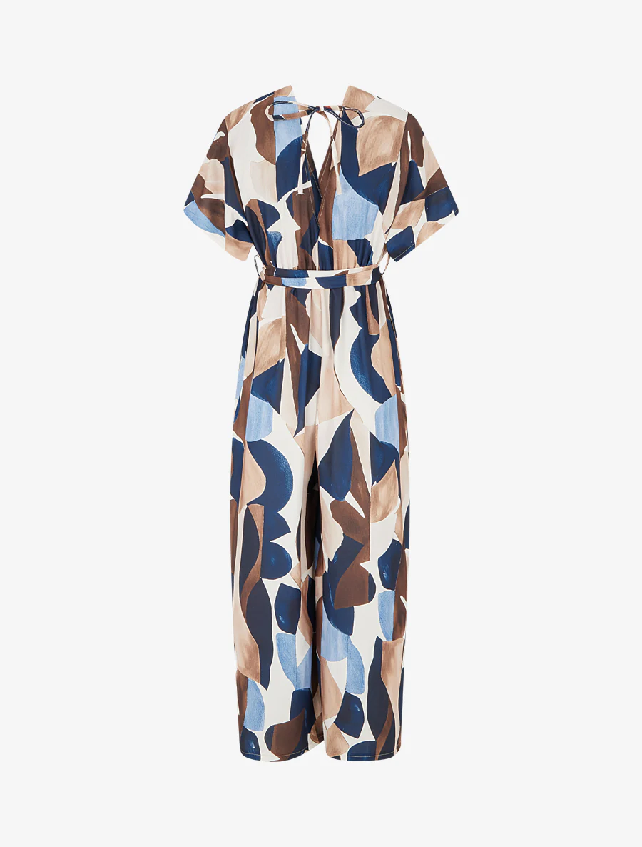 Abstracte print jumpsuit met elastische taille. - Marine - Image 2