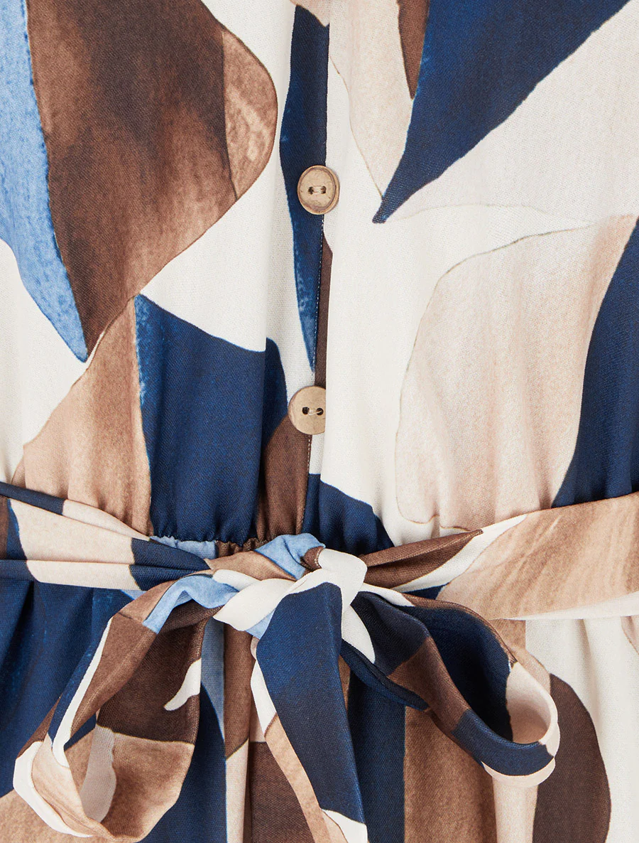 Abstracte print jumpsuit met elastische taille. - Marine - Image 3
