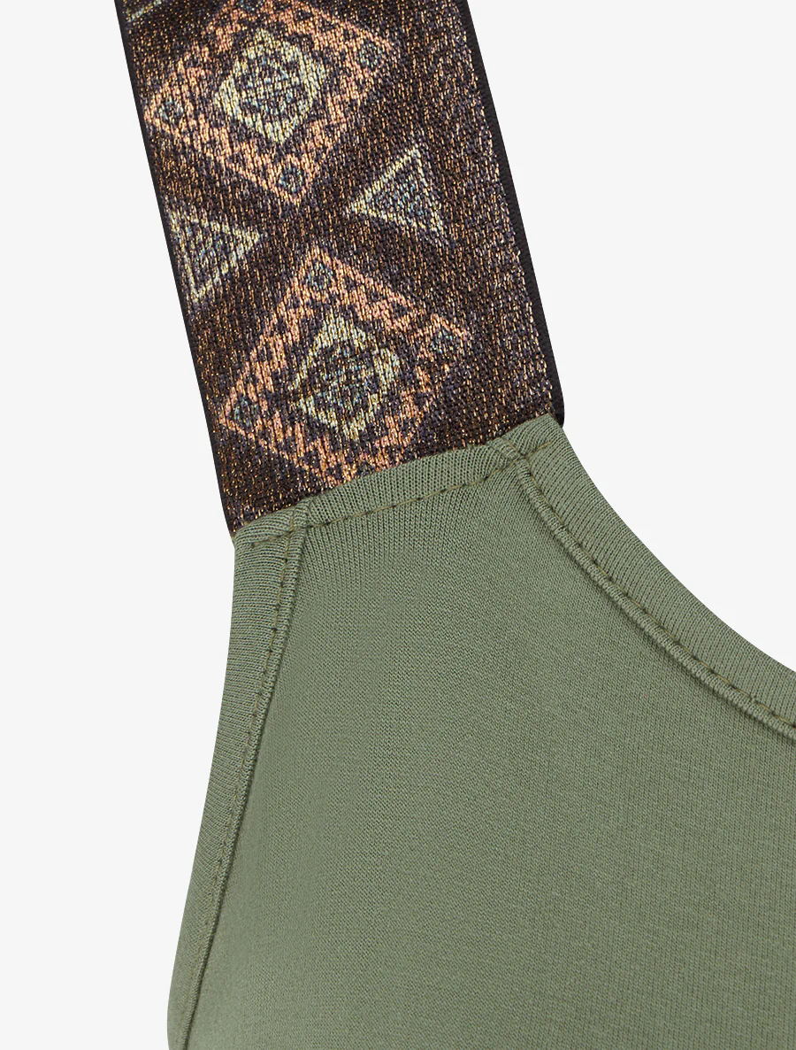 Abstracte print jumpsuit met glinsterende bandjes - Kaki - Image 3