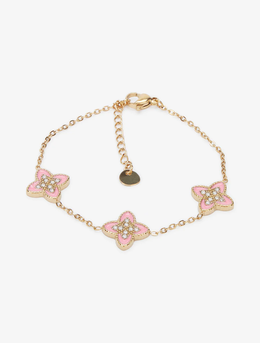Armband met klavers versierd met witte zirkonia's - Goud/roze - Image 2