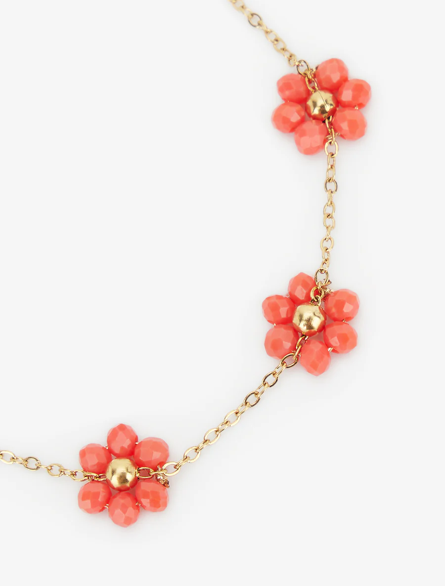 Armband met kleine, gekleurde bloemen van parels. - Koraal - Image 3