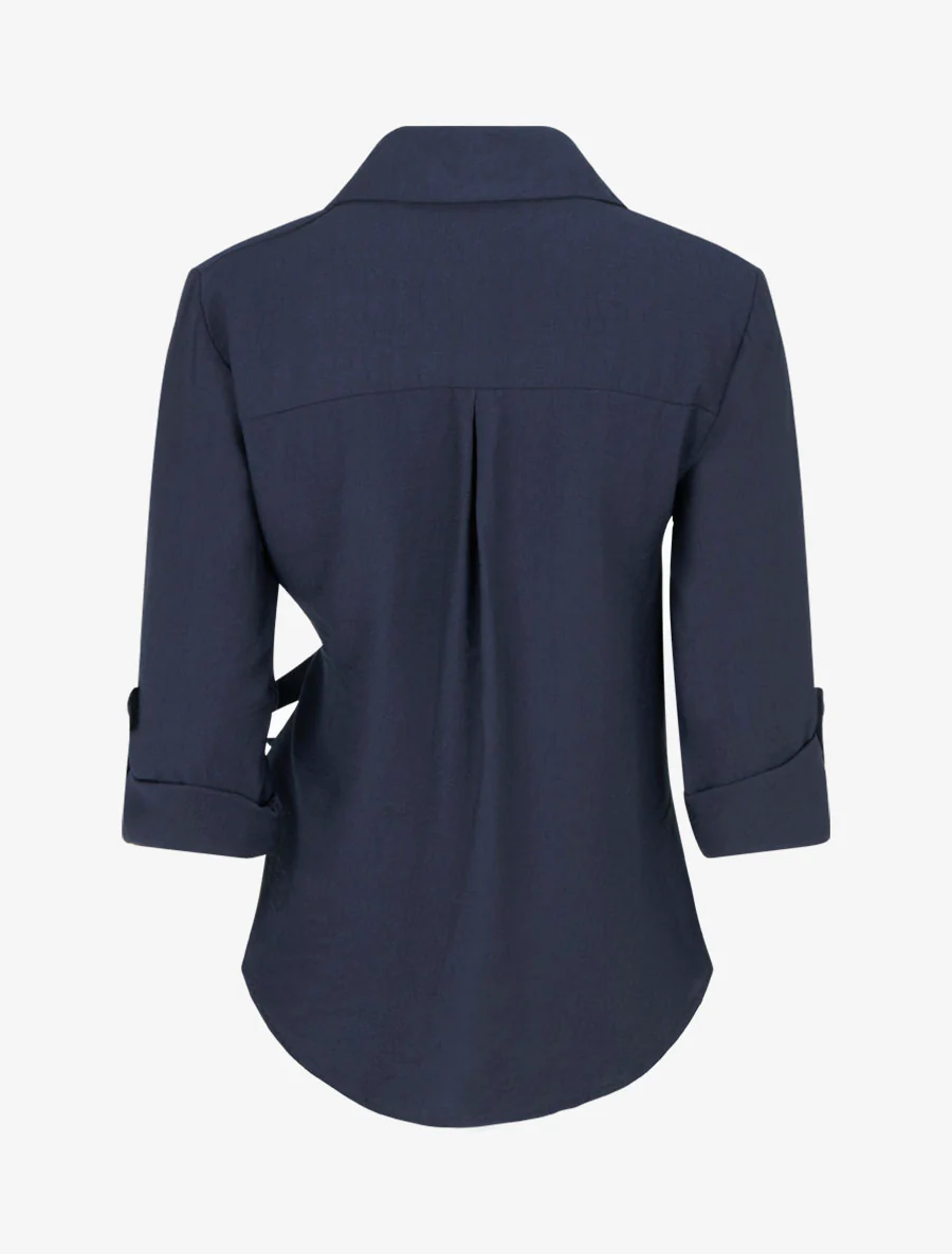 Asymmetrisch overhemd met drapeereffect - Marine - Image 2