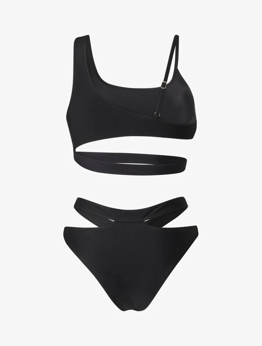 Asymmetrische bandeau bikini - Zwart - Image 2