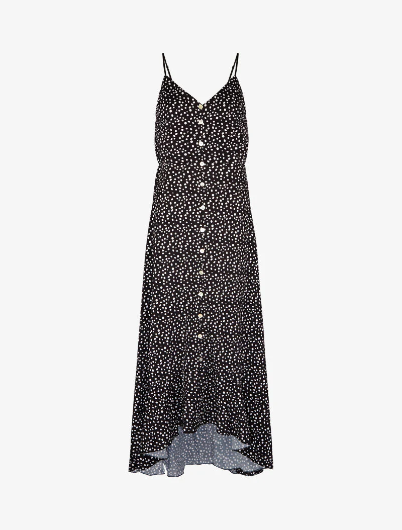 Asymmetrische basque-jurk met polkadotprint - zwart - Image 2