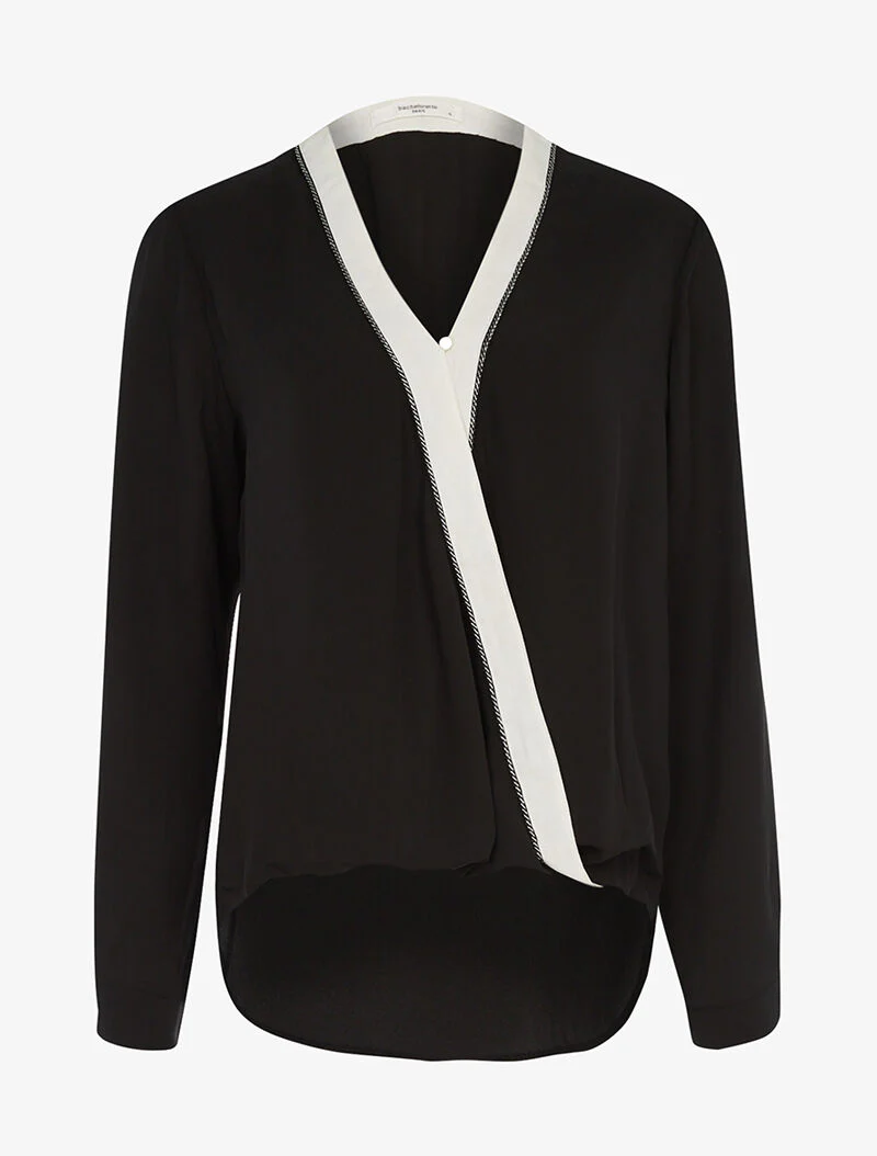 Asymmetrische blouse met bies - zwart