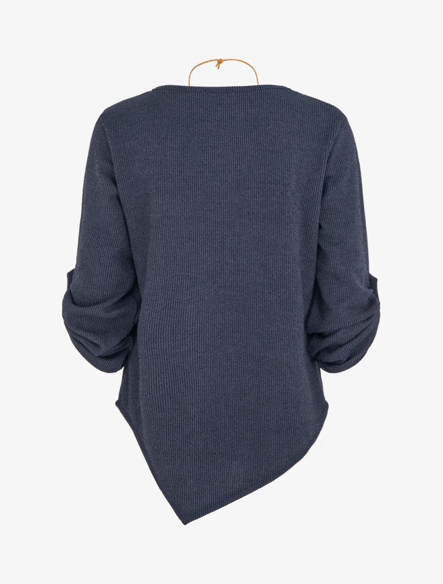 Asymmetrische dunne trui met oprolbare lange mouwen - Marine - Image 2