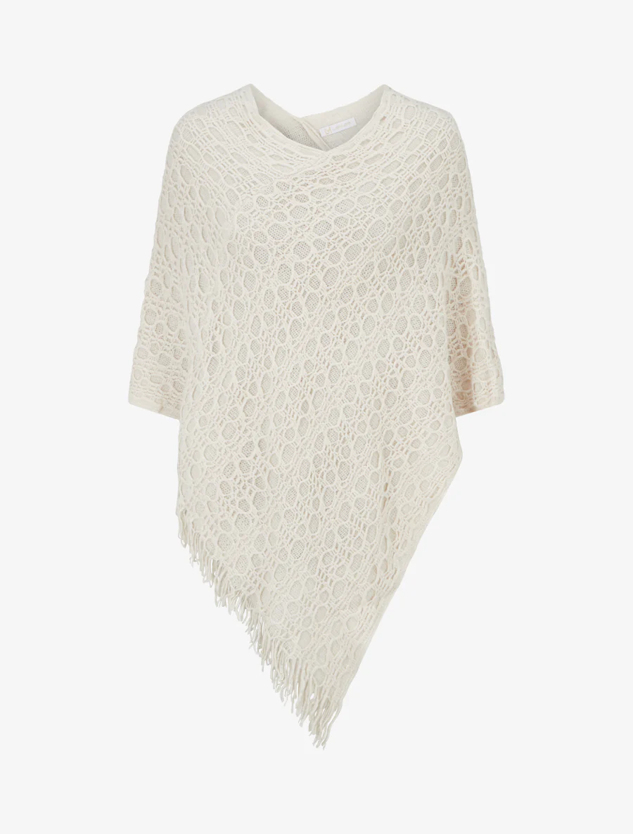 Asymmetrische effen poncho met franjes - Beige - Image 2