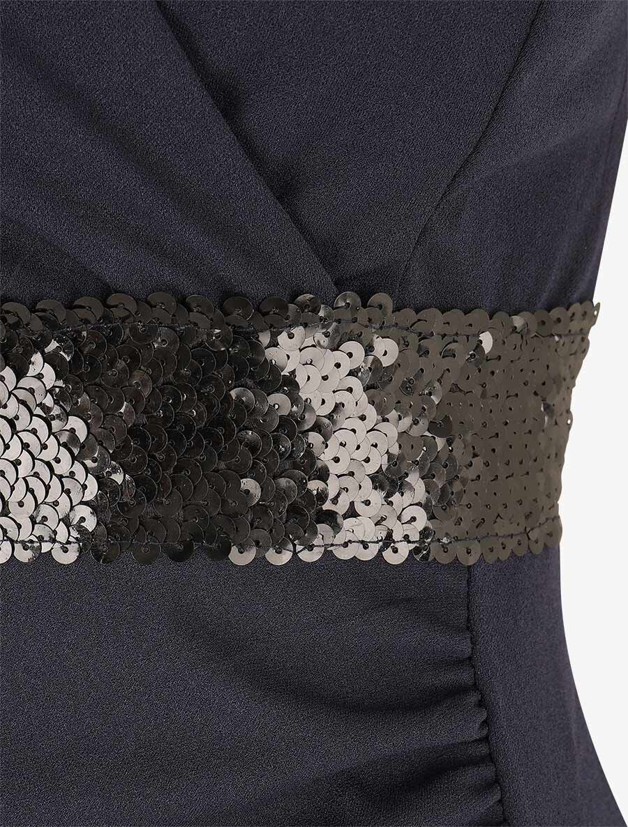Asymmetrische jurk met pailletten in de taille - Marineblauw - Image 3