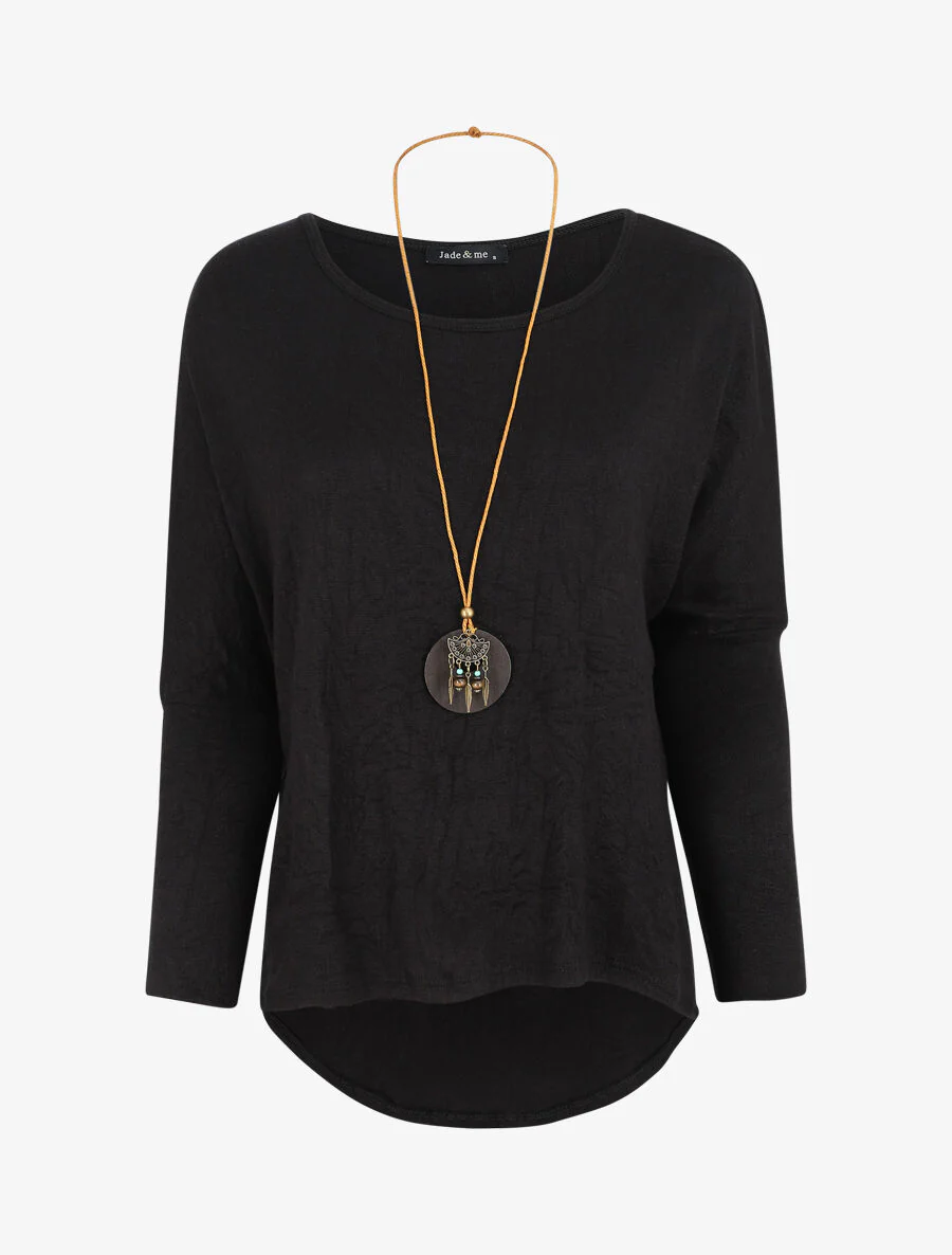 Asymmetrische lage batwing-trui - Zwart