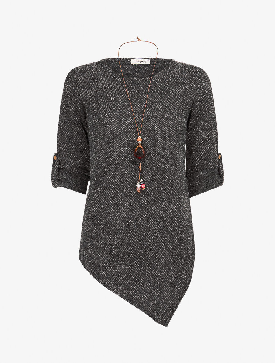 Asymmetrische lange trui met lamé - Zwart