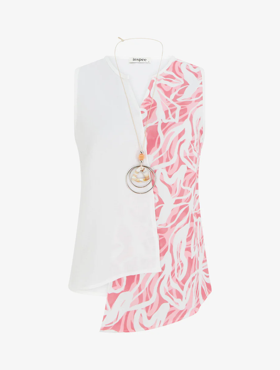 Asymmetrische mouwloze top met abstracte print - Roos