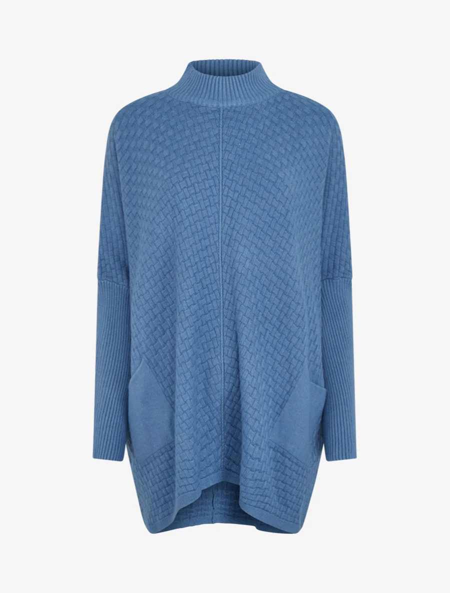 Asymmetrische poncho met opstaande kraag - Blauw - Image 2