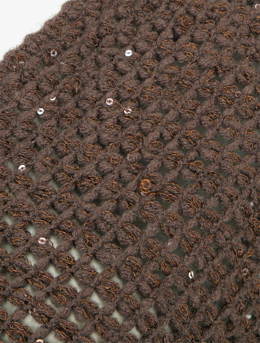 Asymmetrische poncho met pailletten detail - Bruin - Image 3