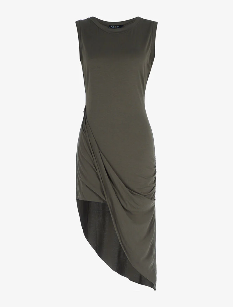 Asymmetrische snit jurk - kaki