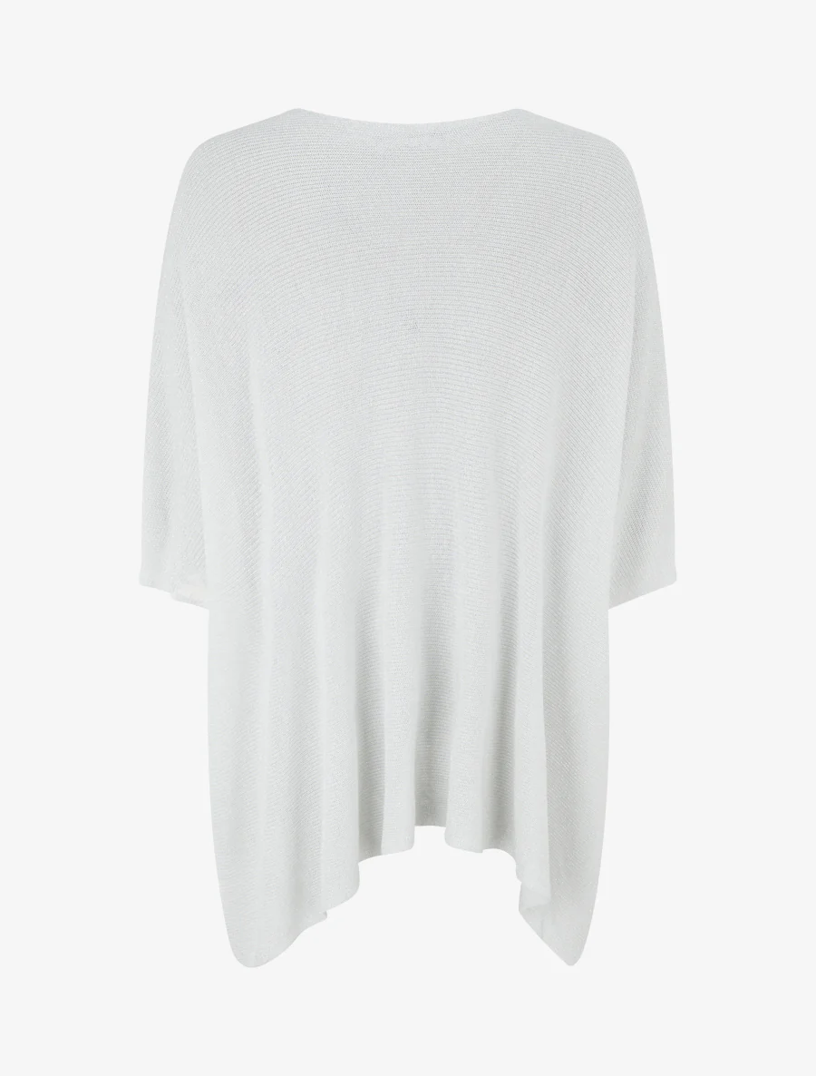 Asymmetrische top met korte mouwen van fijn glanzend breiwerk. - Wit - Image 2