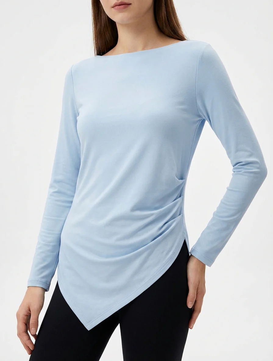 Asymmetrische top met ronde halslijn - Lichtblauw - Image 4