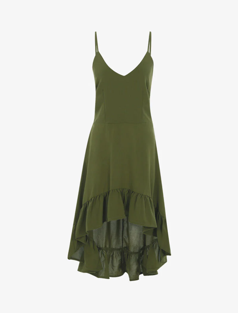 Asymmetrische jurk met ruches - kaki