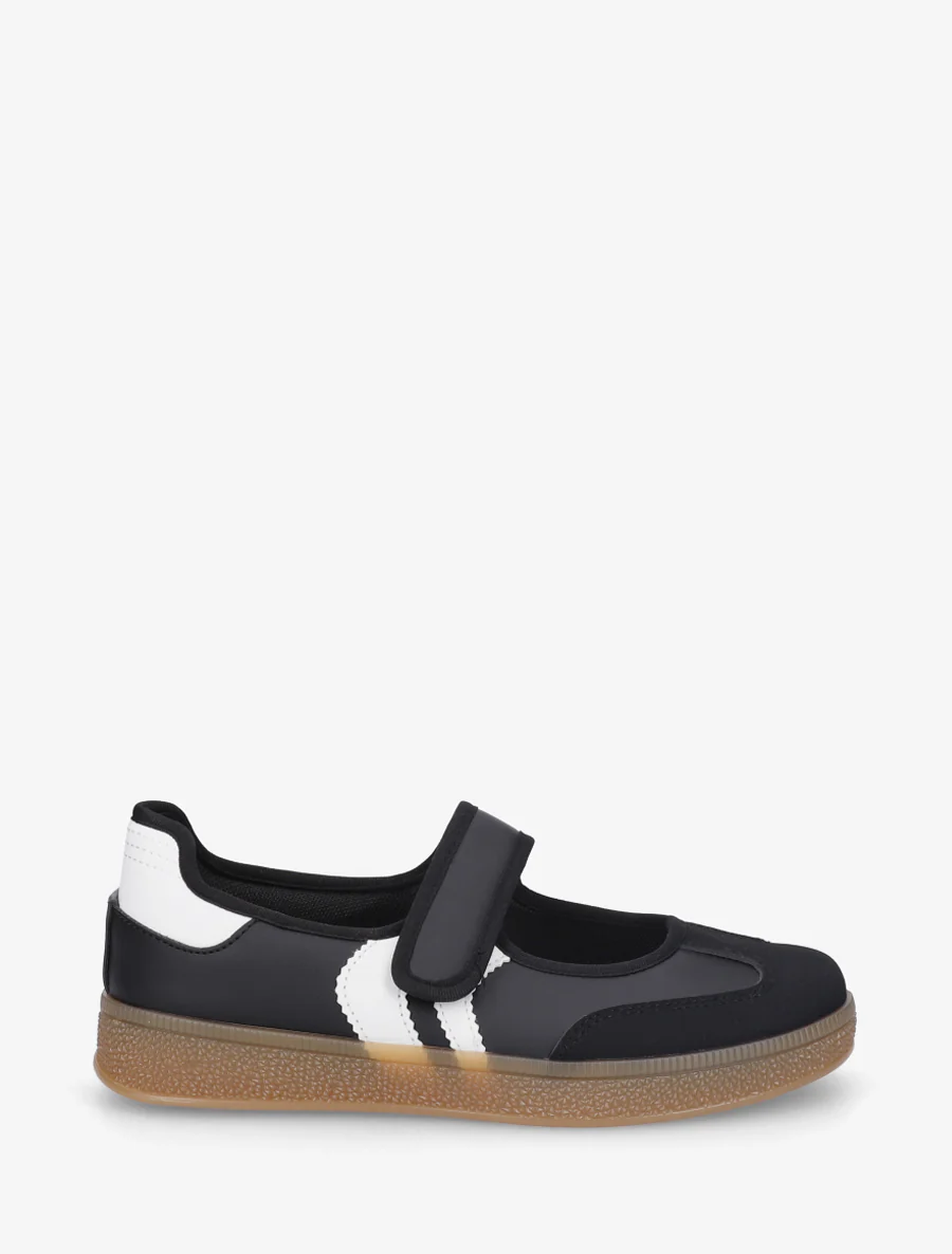 Ballerina's in sneakerstijl met klittenband. - Zwart