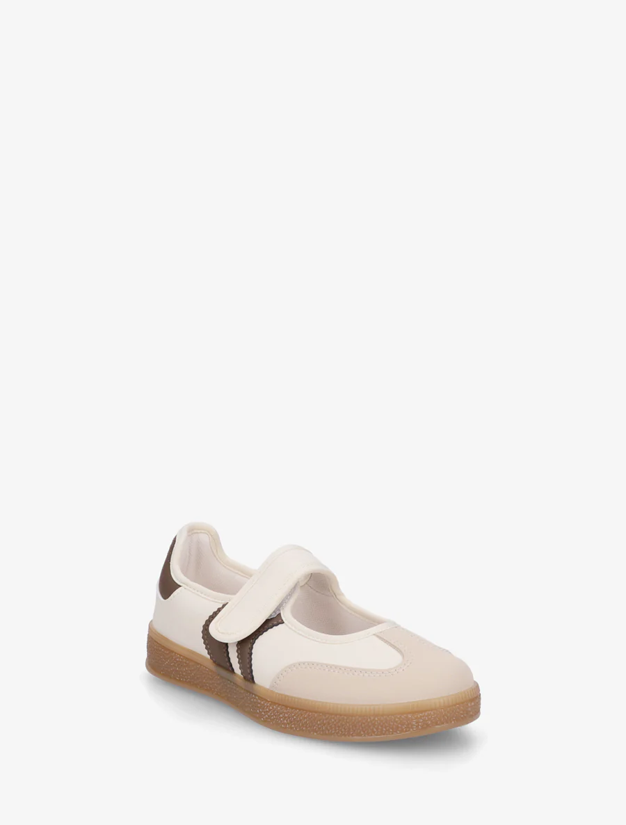 Ballerina's in sneakerstijl met klittenband. - Beige - Image 2