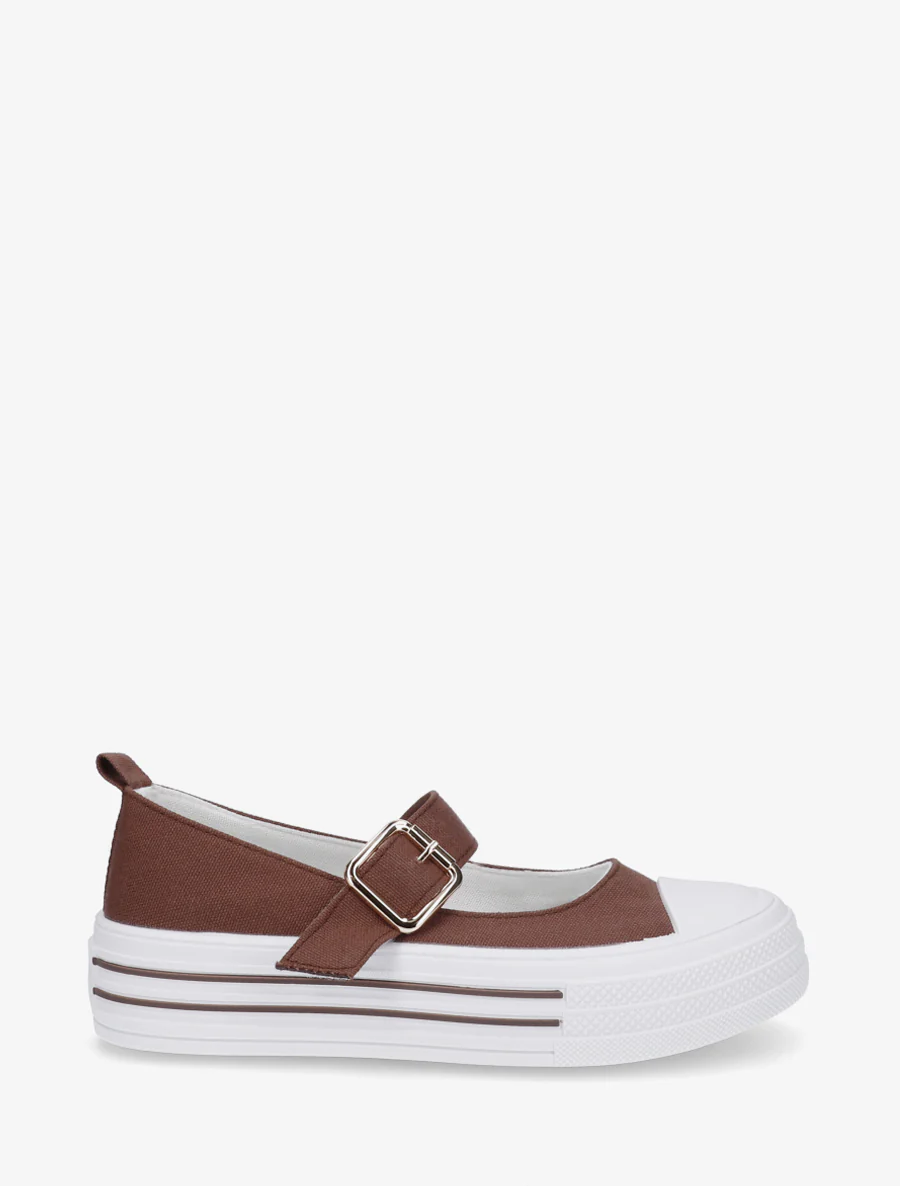 Ballerina's in sneakerstijl met klittenband - Bruin