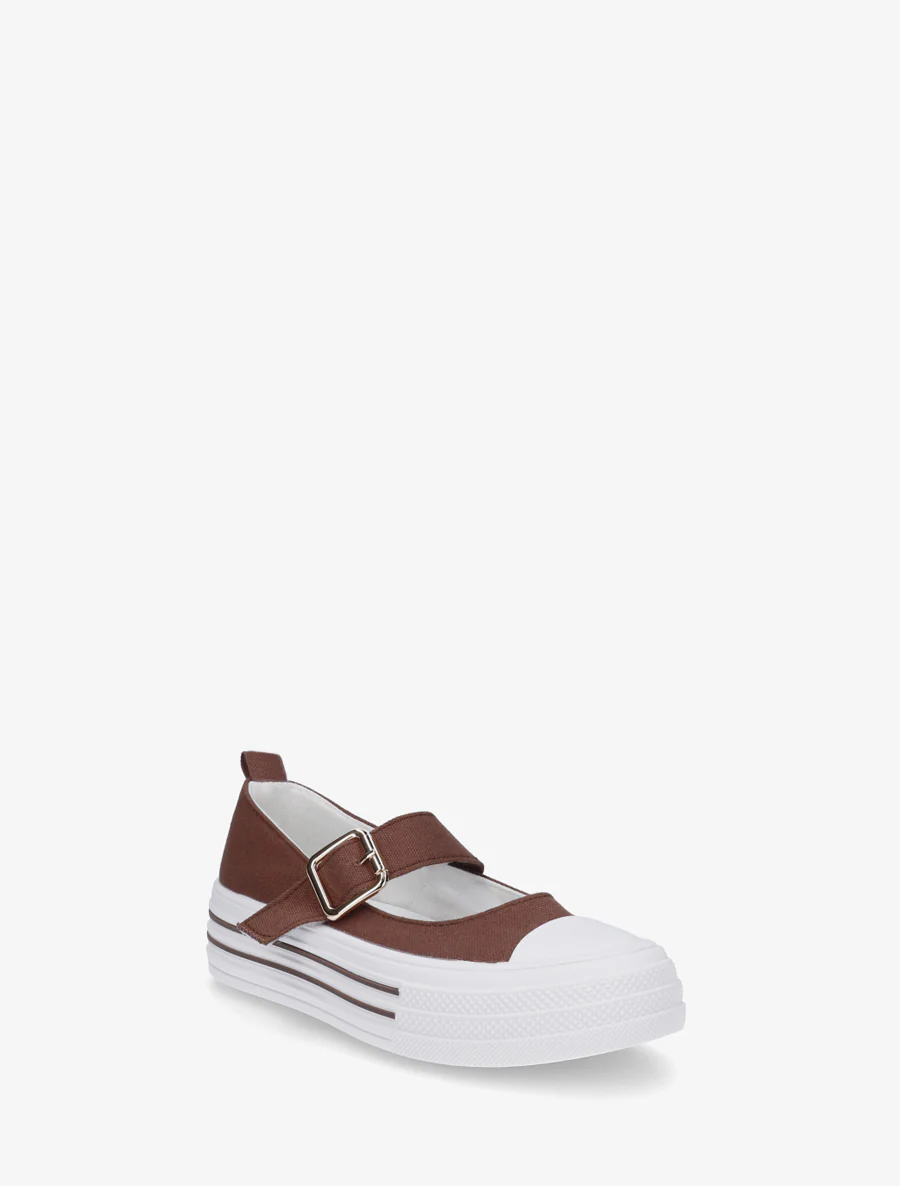 Ballerina's in sneakerstijl met klittenband - Bruin - Image 2