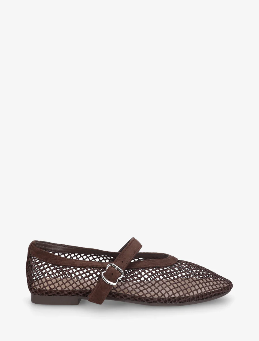 Ballerina's van netstof in Mary Jane-stijl - Bruin