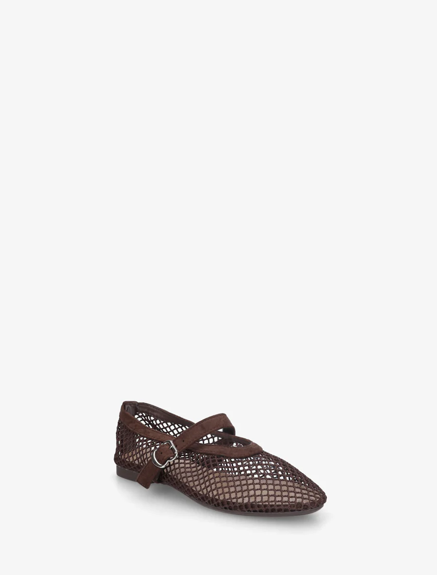 Ballerina's van netstof in Mary Jane-stijl - Bruin - Image 2