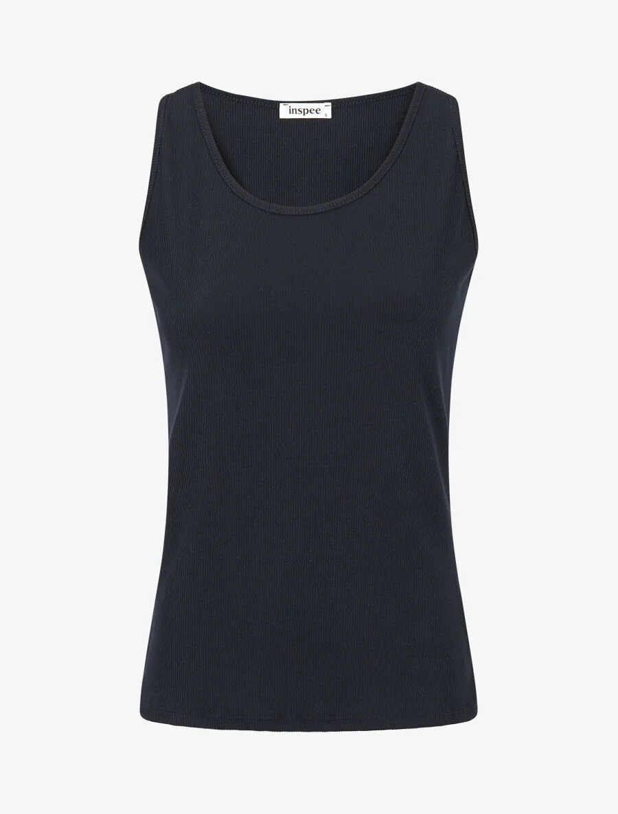 Basis slim-fit geribde tanktop - Marineblauw