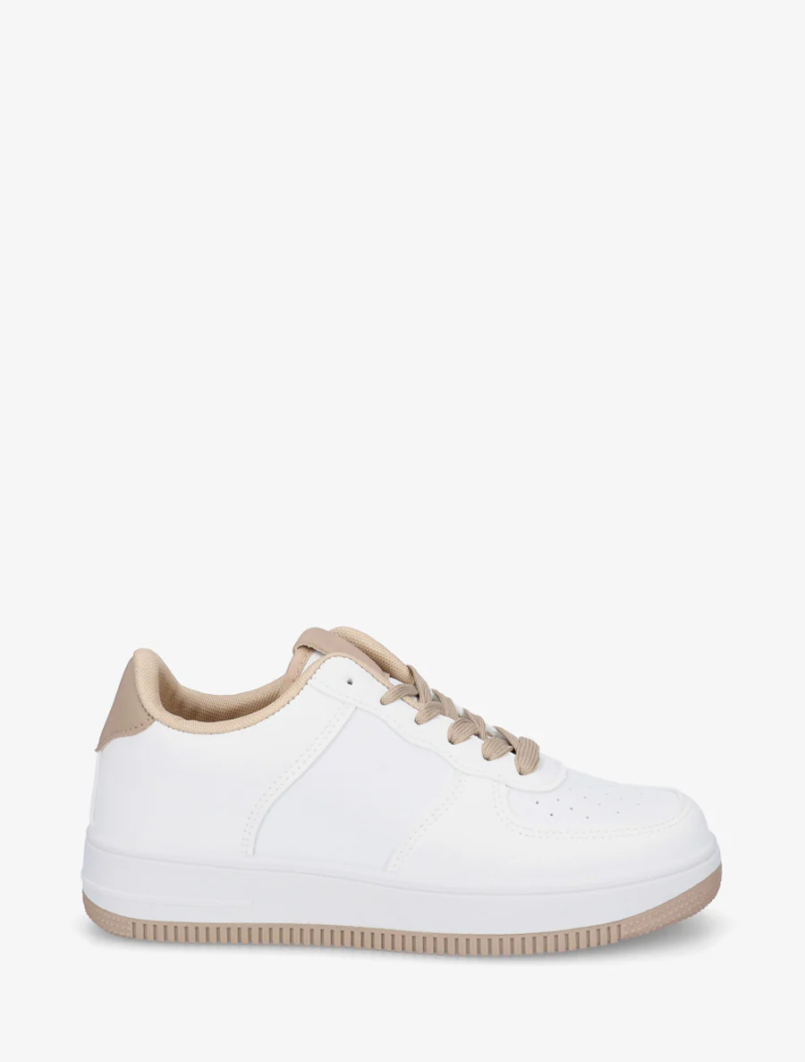 Basissneakers van imitatieleer - Donker beige