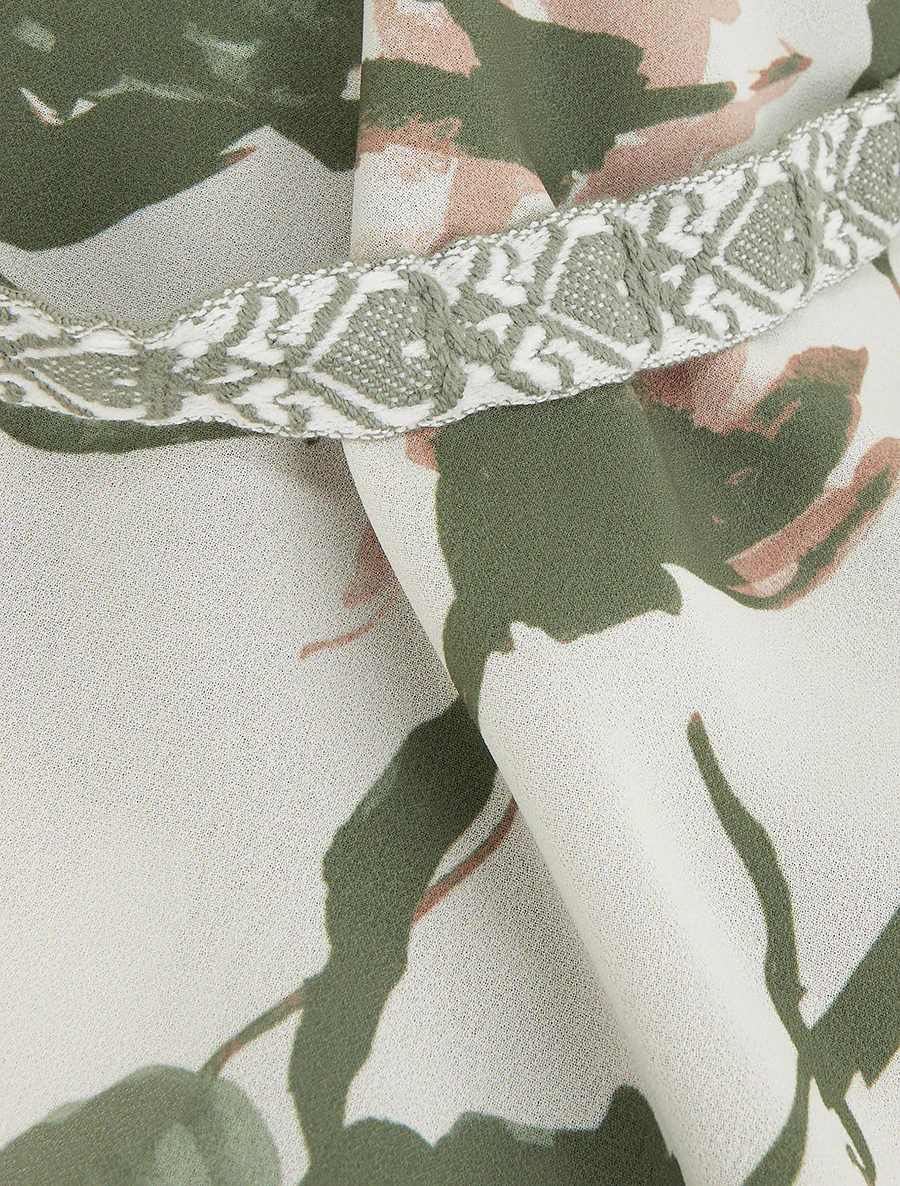Bedrukte caraco met abstracte bloemen - Kaki - Image 3