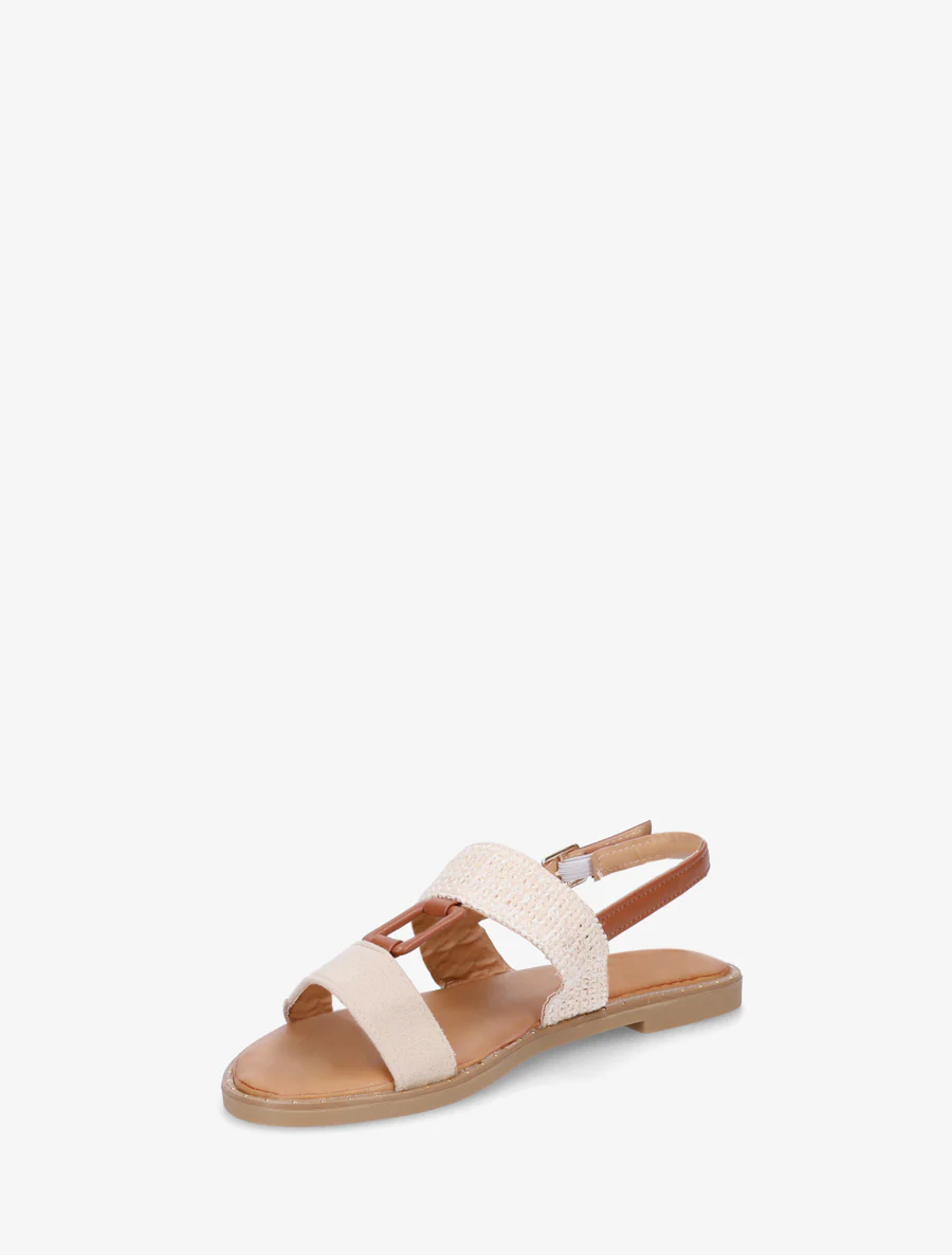 Bi-materiaal sandalen met rechthoekig sieraad - Beige - Image 3