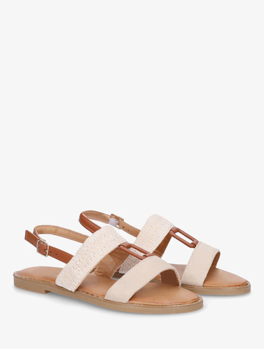 Bi-materiaal sandalen met rechthoekig sieraad - Beige - Image 4