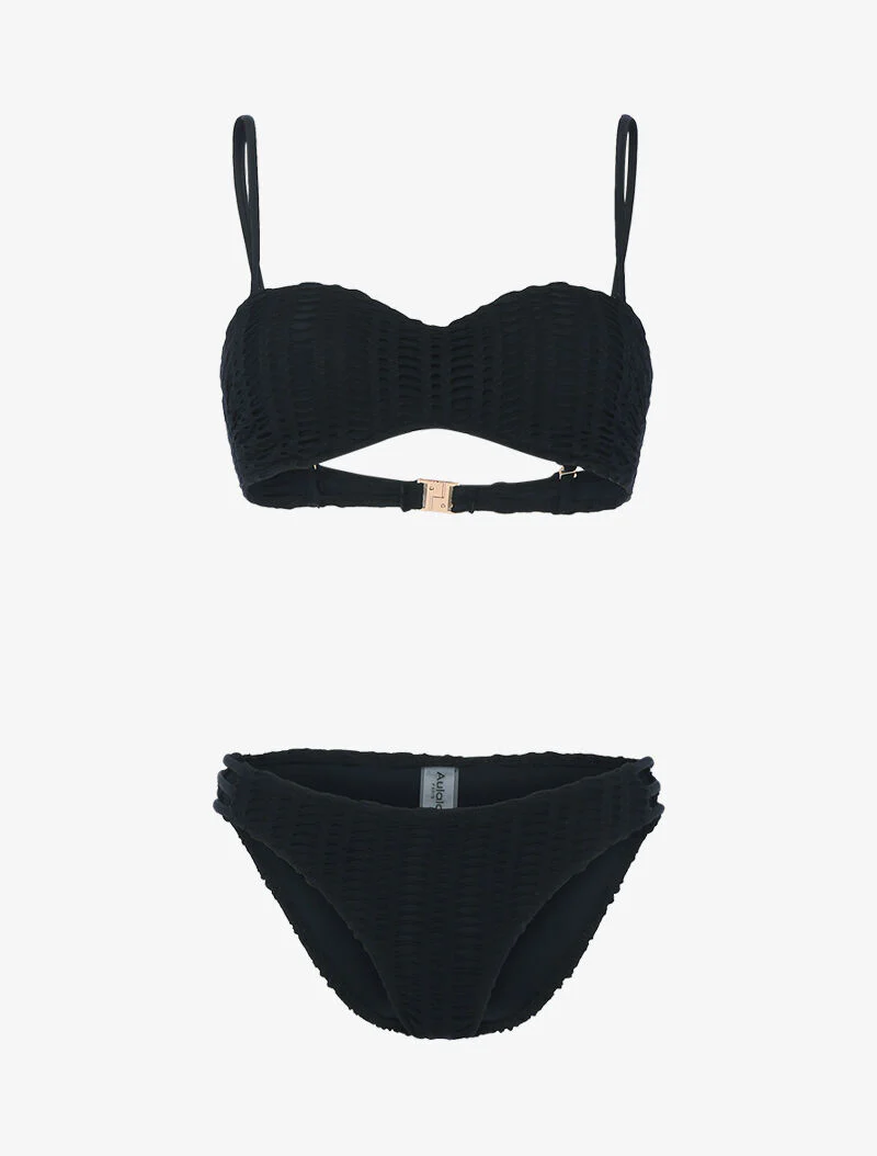 Balconette bikini met grafisch opengewerkt voering - zwart