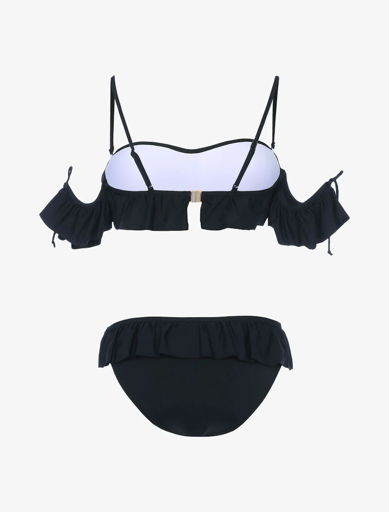 Balkonbeha bikini met ruches - zwart - Image 2