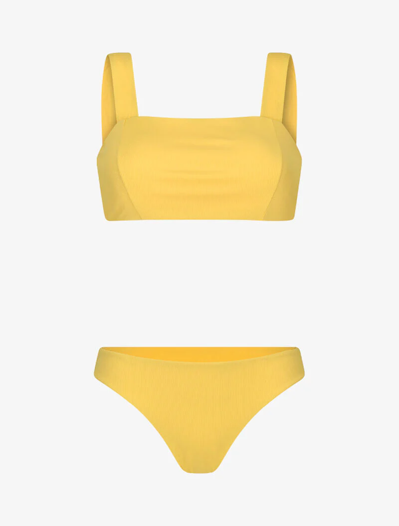 Geribde bandeau bikini - mosterdgeel