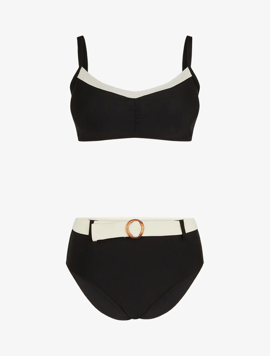 Bikini beha en hoge taille gegorden slipje - Zwart