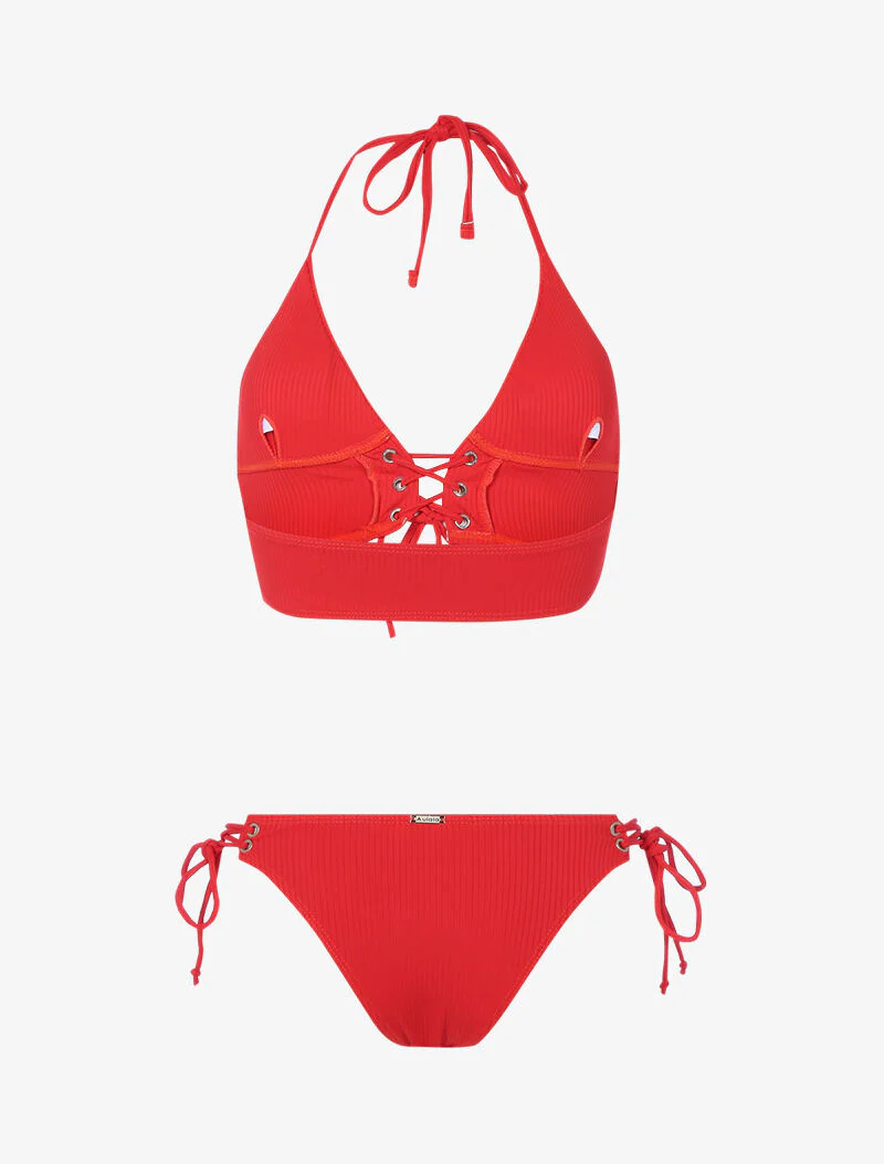 Geribbelde korset driehoek bikini - rood - Image 2