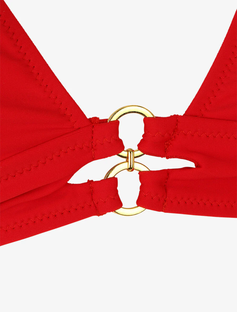 Driehoekige bikini met ringdetails - Rood - Image 3