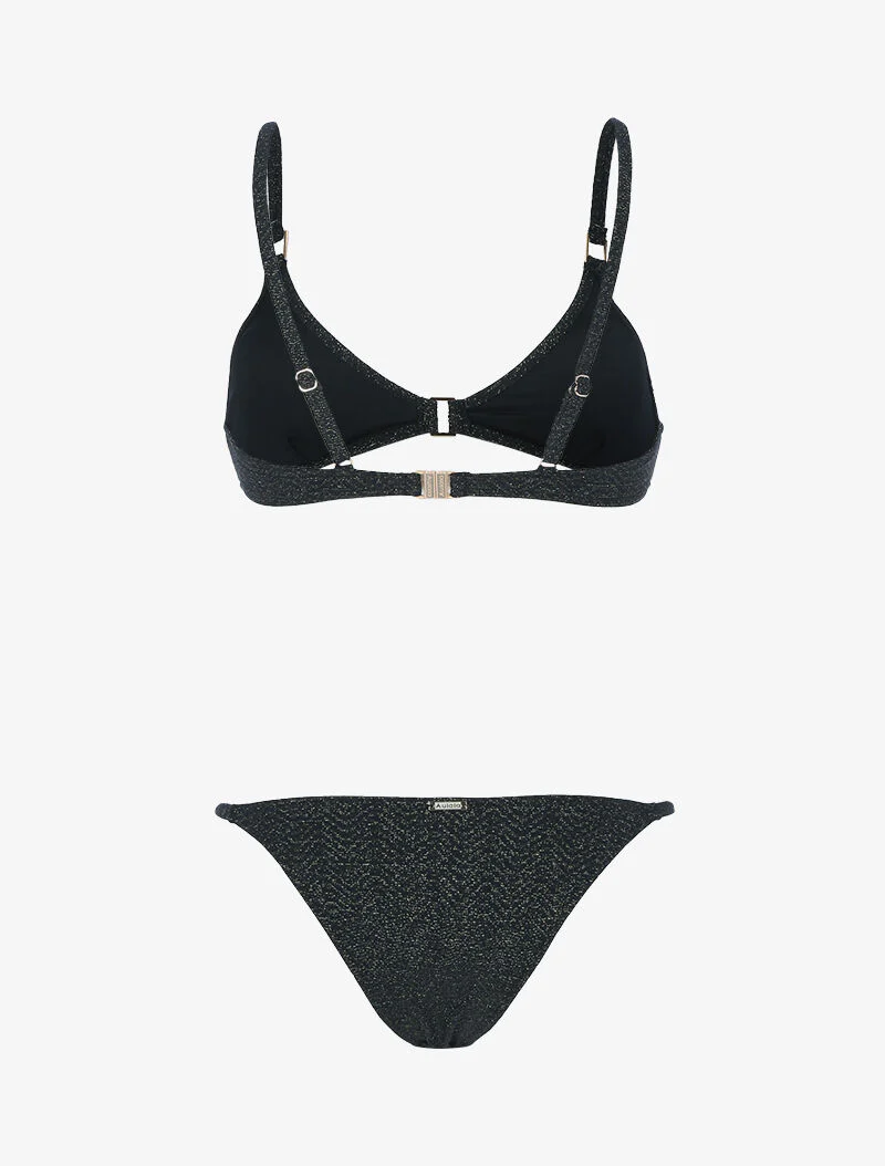 Getextureerde en glinsterende triangelbikini - zwart - Image 2