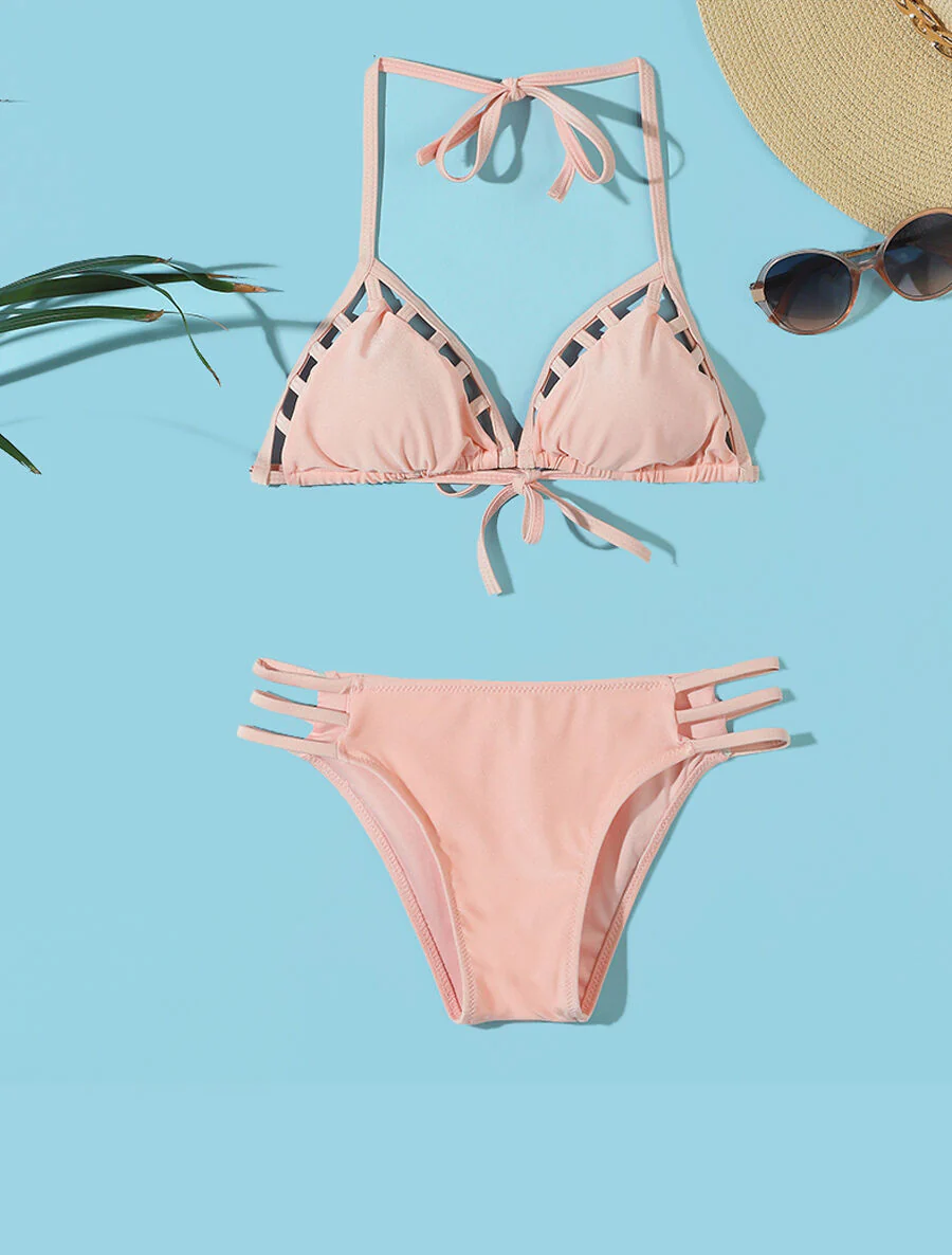 Driehoekige bikini effen - Zalmroze