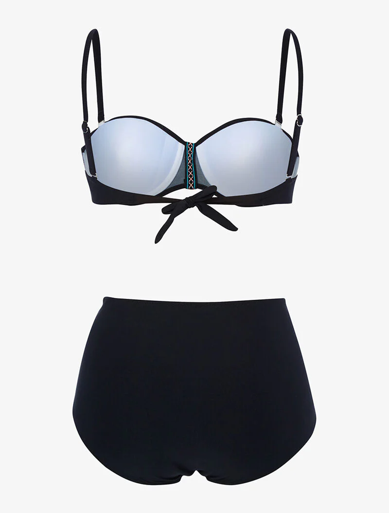 Hoog getailleerde bikini met geborduurde kant - zwart - Image 2