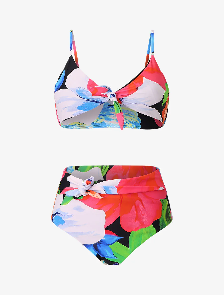 Hoog getailleerde bikini met fantasieprint - Zwart