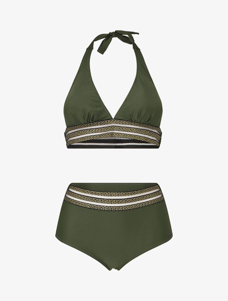 Hoog getailleerde bikini met Griekse motieven - Kaki