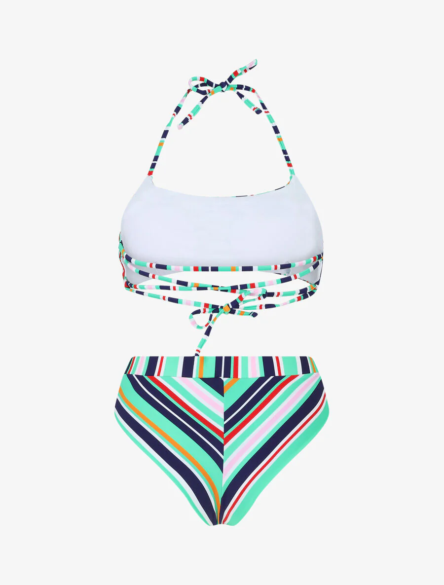 Bikini met bandjes om te strikken aan de hals - Groen - Image 2