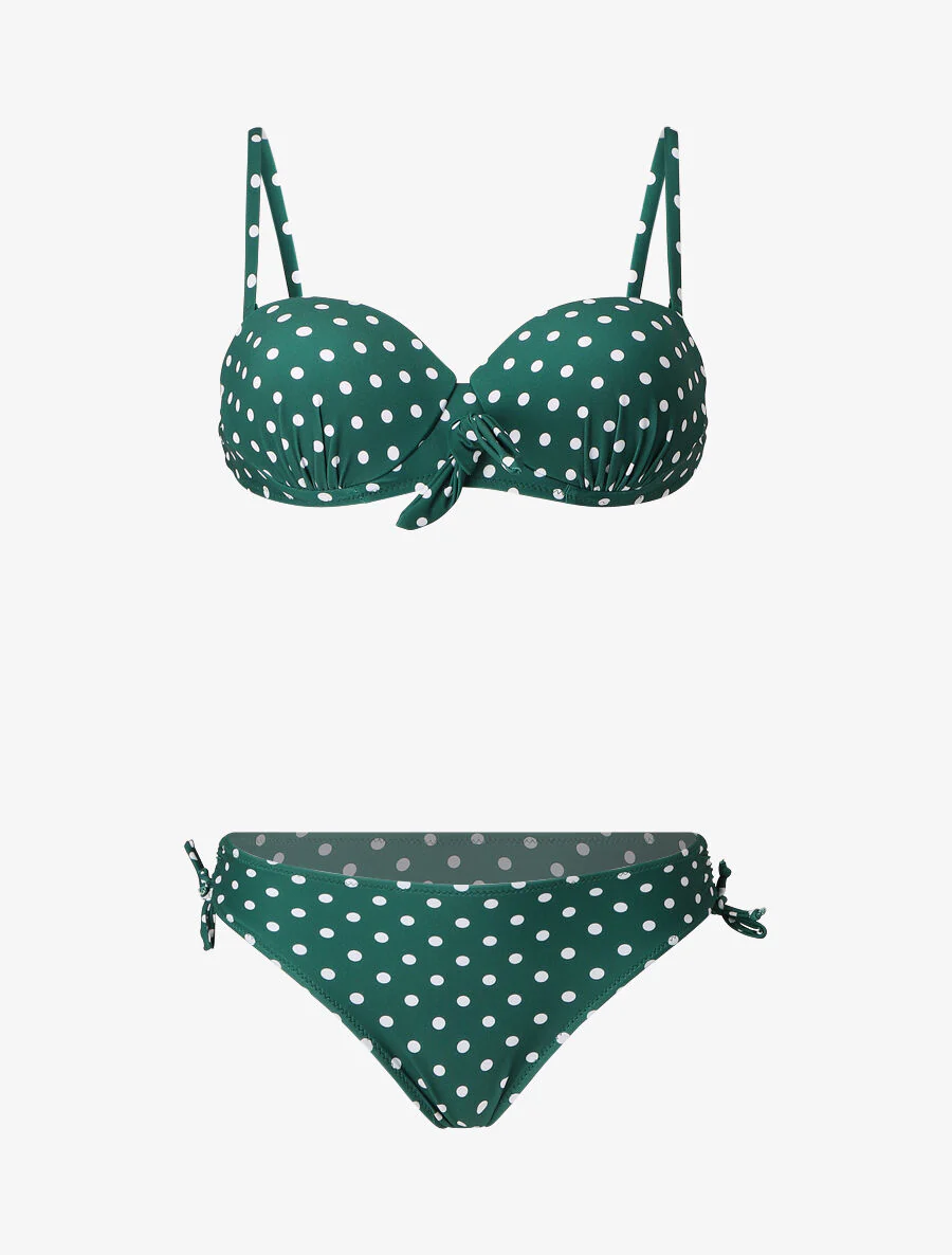 Bikini met stippen en strik - Donkergroen
